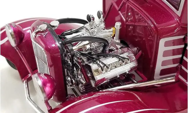 Alt view image 3 of 6 - 1932 Ford Hot Rod Pickup Truck "Grand National Deuce Series #7" Cotton Candy Pink Met w/Graphics 1/18 Diecast Model Car by ACME