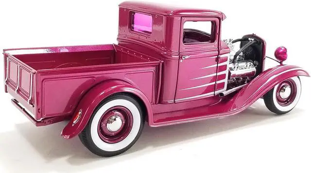 Alt view image 6 of 6 - 1932 Ford Hot Rod Pickup Truck "Grand National Deuce Series #7" Cotton Candy Pink Met w/Graphics 1/18 Diecast Model Car by ACME