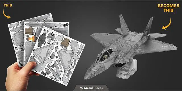 Alt view image 5 of 6 - Model Kit Lockheed Martin F-22 Raptor Stealth Aircraft "United States Air Force" Steel Model by Metal Earth
