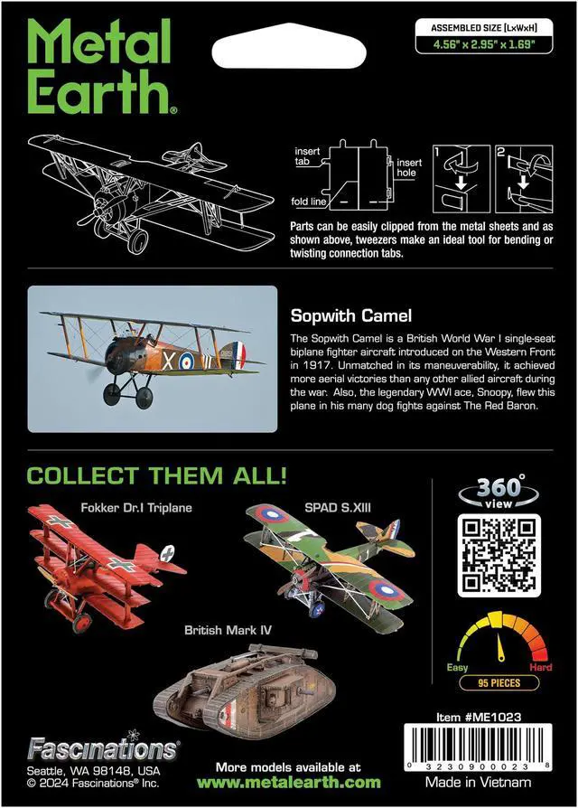 Alt view image 4 of 6 - Model Kit Sopwith Camel Aircraft "World War I" British Royal Flying Corps (Moderate Difficulty) Steel Model by Metal Earth