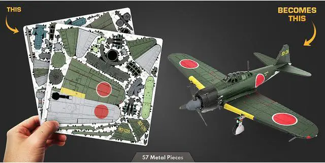 Alt view image 5 of 6 - Mitsubishi A6M Zero Fighter Aircraft "World War II" Imperial Japanese Navy (Moderate Difficulty) Steel Model Kit by Metal Earth