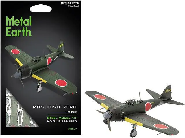 Main image of Mitsubishi A6M Zero Fighter Aircraft "World War II" Imperial Japanese Navy (Moderate Difficulty) Steel Model Kit by Metal Earth