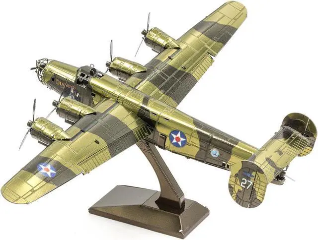 Alt view image 2 of 6 - Model kit Consolidated B-24 Liberator Bomber Aircraft "Diamond Lil" United States Army Air Forces  Steel Model by Metal Earth