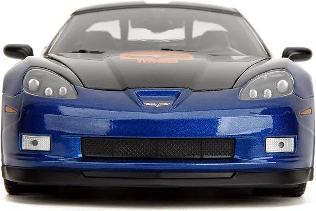 Alt view image 6 of 11 - 2006 Chevrolet Corvette Z06 #333 "Spirit Racing" Blue Metallic and Orange with Black Hood and Top 1/24 Diecast Model Car by Jada