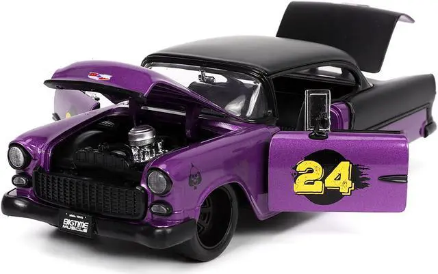 Alt view image 2 of 11 - 1955 Chevrolet Bel Air #24 Purple Metallic and Matt Black "Bigtime Muscle" Series 1/24 Diecast Model Car by Jada