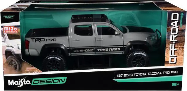 Alt view image 4 of 7 - 2023 Toyota Tacoma TRD PRO Off Road Truck Cement Gray with Black Hood and Roofrack 1/27 Diecast Model Car by Maisto