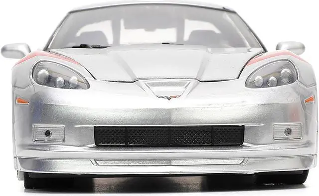 Alt view image 6 of 11 - 2006 Chevrolet Corvette Z06 Silver Metallic with Red Stripes "Bigtime Muscle" Series 1/24 Diecast Model Car by Jada