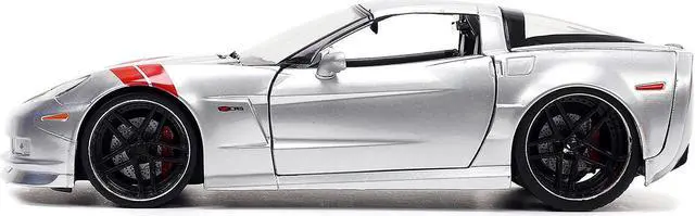 Alt view image 3 of 11 - 2006 Chevrolet Corvette Z06 Silver Metallic with Red Stripes "Bigtime Muscle" Series 1/24 Diecast Model Car by Jada