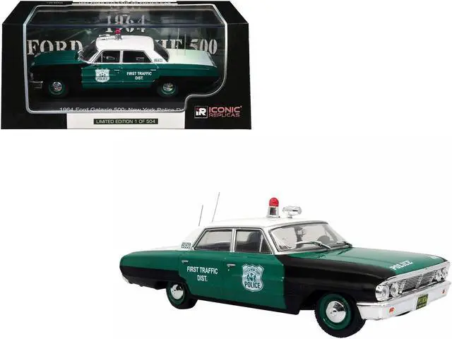 Main image of 1964 Ford Galaxie 500 Police Car "NYPD" Black and Green with White Top Ltd Ed to 504 pcs 1/43 Diecast Model by Iconic Replicas