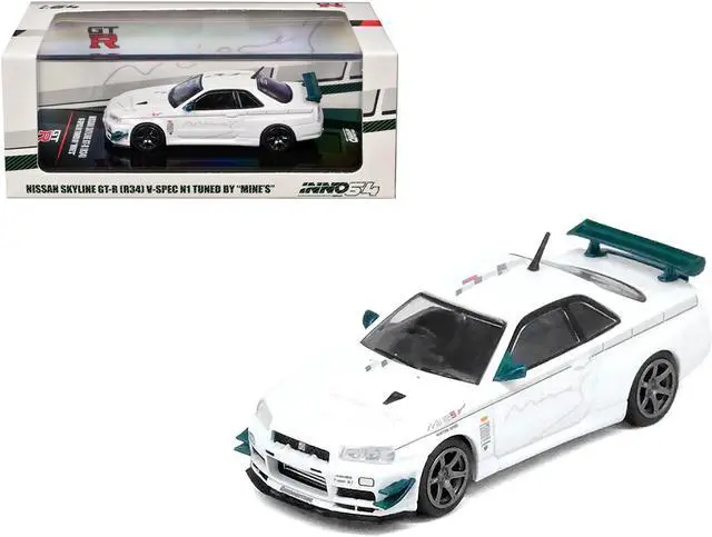 Main image of Nissan Skyline GT-R (R34) V-SPEC N1 RHD (Right Hand Drive) "Tuned by Mine's" White 1/64 Diecast Model Car by Inno Models