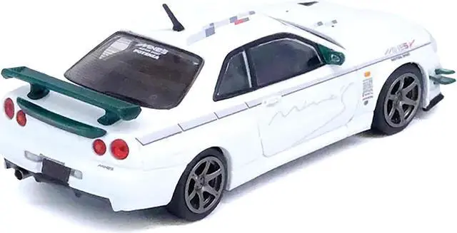 Alt view image 3 of 4 - Nissan Skyline GT-R (R34) V-SPEC N1 RHD (Right Hand Drive) "Tuned by Mine's" White 1/64 Diecast Model Car by Inno Models