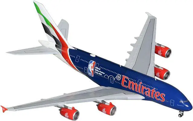 Alt view image 2 of 3 - Airbus A380-800 Commercial Aircraft "Emirates Airlines" Dark Blue with Striped Tail 1/400 Diecast Model by GeminiJets