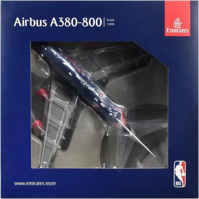 Alt view image 3 of 3 - Airbus A380-800 Commercial Aircraft "Emirates Airlines" Dark Blue with Striped Tail 1/400 Diecast Model by GeminiJets