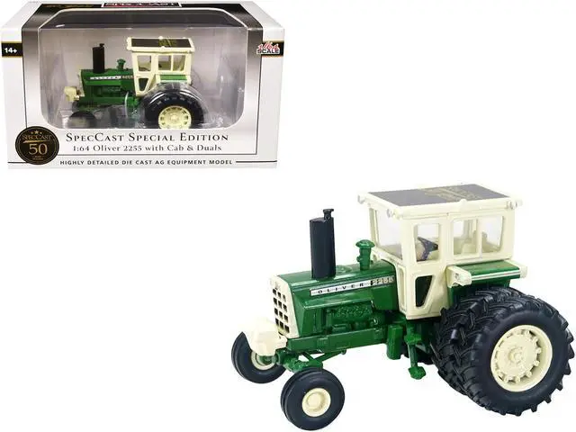 Main image of Oliver 2255 Tractor with Cab and Dual Wheels Green and White "SpecCast 50th Anniversary" 1/64 Diecast Model by SpecCast