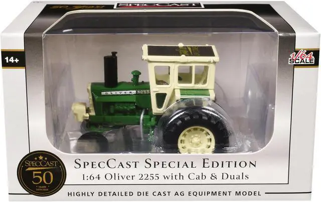 Alt view image 4 of 4 - Oliver 2255 Tractor with Cab and Dual Wheels Green and White "SpecCast 50th Anniversary" 1/64 Diecast Model by SpecCast