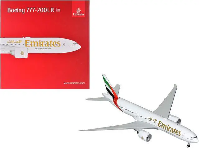 Main image of Boeing 777-200LR Commercial Aircraft "Emirates Airlines" White with Striped Tail "Gemini 200" 1/200 Diecast Model by GeminiJets