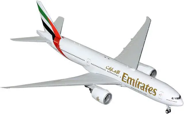 Alt view image 2 of 3 - Boeing 777-200LR Commercial Aircraft "Emirates Airlines" White with Striped Tail "Gemini 200" 1/200 Diecast Model by GeminiJets
