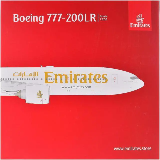 Alt view image 3 of 3 - Boeing 777-200LR Commercial Aircraft "Emirates Airlines" White with Striped Tail "Gemini 200" 1/200 Diecast Model by GeminiJets