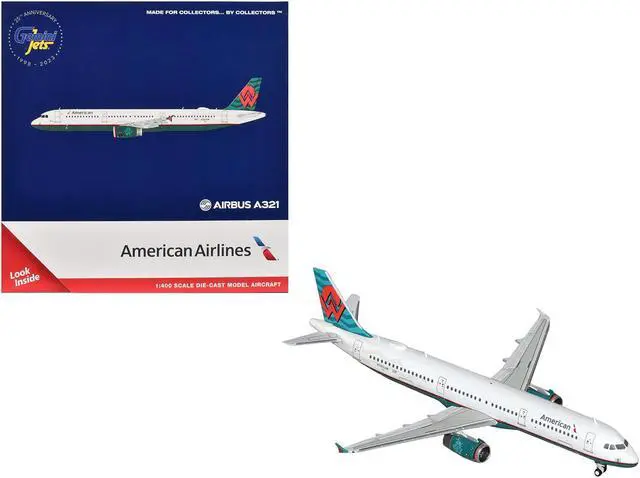 Main image of Airbus A321 Commercial Aircraft "American Airlines" White with Tail Graphics 1/400 Diecast Model by GeminiJets