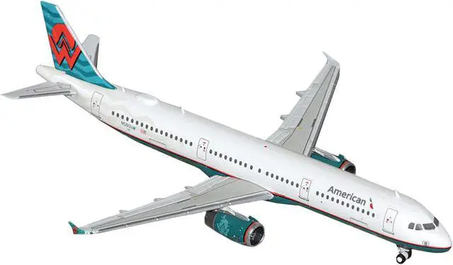 Alt view image 2 of 3 - Airbus A321 Commercial Aircraft "American Airlines" White with Tail Graphics 1/400 Diecast Model by GeminiJets