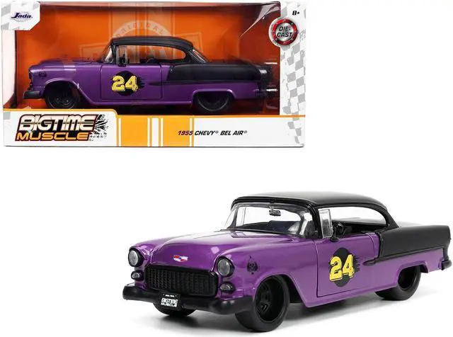 Main image of 1955 Chevrolet Bel Air #24 Purple Metallic and Matt Black "Bigtime Muscle" Series 1/24 Diecast Model Car by Jada