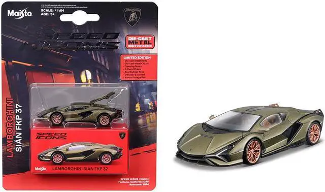 Alt view image 3 of 4 - Lamborghini Sian FKP 37 Green Metallic "Speed Icons" Series 1/64 Diecast Model Car by Maisto