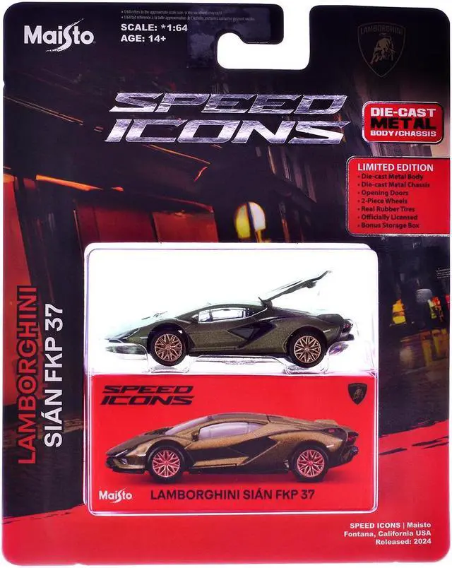 Alt view image 4 of 4 - Lamborghini Sian FKP 37 Green Metallic "Speed Icons" Series 1/64 Diecast Model Car by Maisto