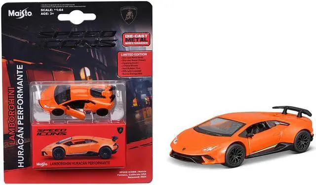 Alt view image 2 of 4 - Lamborghini Huracan Performante Orange "Speed Icons" Series 1/64 Diecast Model Car by Maisto