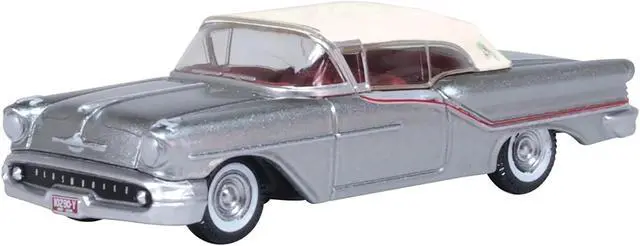 Alt view image 5 of 6 - 1957 Oldsmobile 88 Convertible Juneau Gray with White Top and Red Interior 1/87 (HO) Scale Diecast Model Car by Oxford Diecast