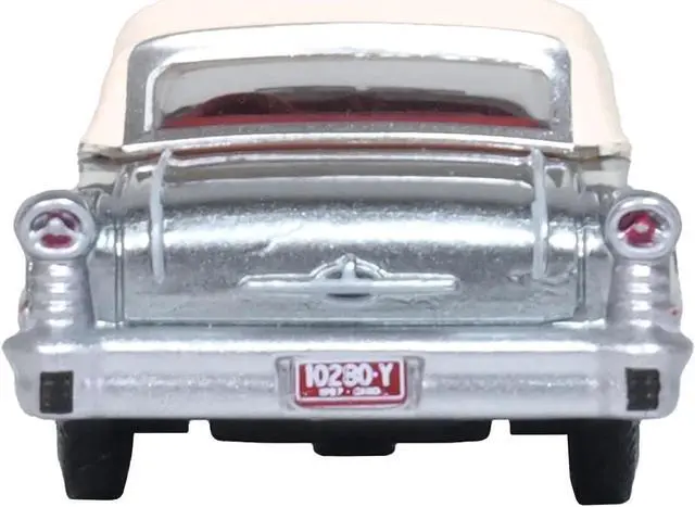 Alt view image 4 of 6 - 1957 Oldsmobile 88 Convertible Juneau Gray with White Top and Red Interior 1/87 (HO) Scale Diecast Model Car by Oxford Diecast
