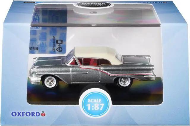 Alt view image 6 of 6 - 1957 Oldsmobile 88 Convertible Juneau Gray with White Top and Red Interior 1/87 (HO) Scale Diecast Model Car by Oxford Diecast
