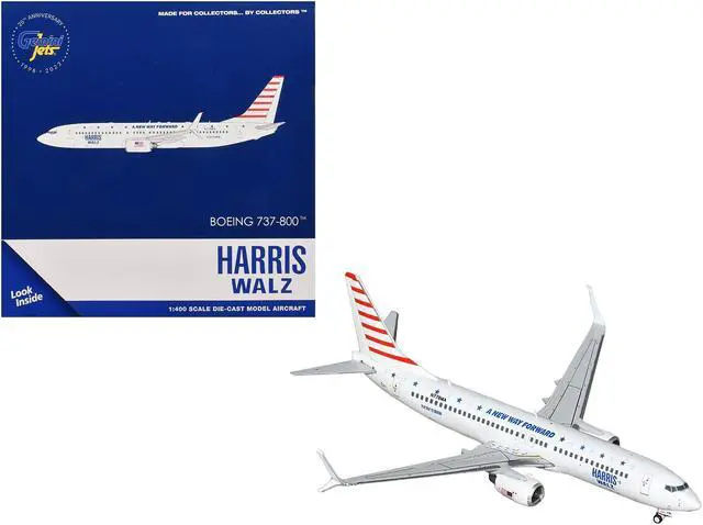 Main image of Boeing 737-800 Commercial Aircraft "Harris-Walz Campaign" (N778MA) White with Striped Tail 1/400 Diecast Model by GeminiJets