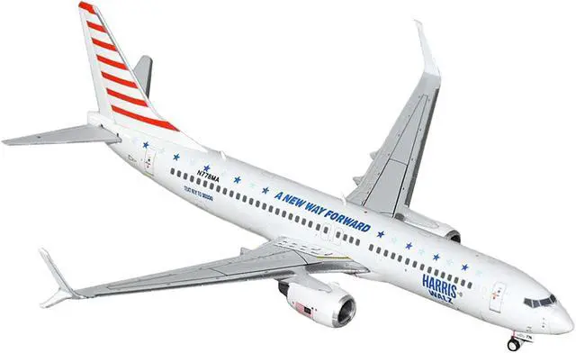 Alt view image 2 of 3 - Boeing 737-800 Commercial Aircraft "Harris-Walz Campaign" (N778MA) White with Striped Tail 1/400 Diecast Model by GeminiJets