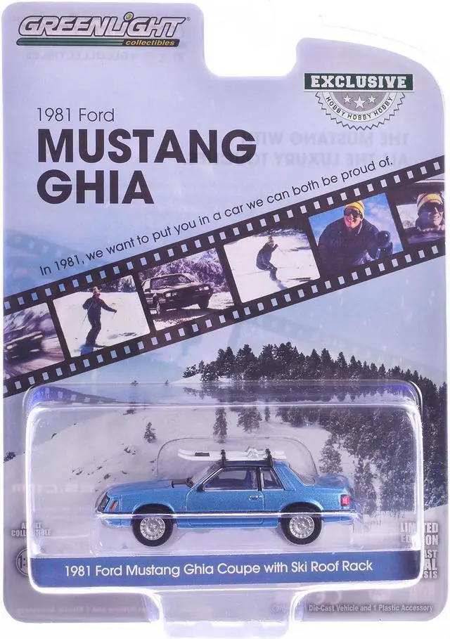 Alt view image 3 of 6 - 1981 Ford Mustang Ghia Coupe Blue Glow Metallic with Ski Roof Rack "Hobby Exclusive" Series 1/64 Diecast Model Car by Greenlight