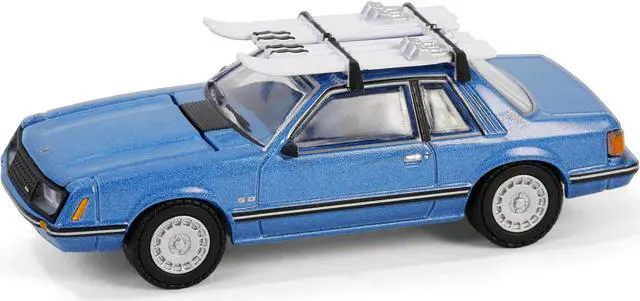 Alt view image 2 of 6 - 1981 Ford Mustang Ghia Coupe Blue Glow Metallic with Ski Roof Rack "Hobby Exclusive" Series 1/64 Diecast Model Car by Greenlight