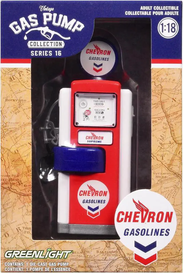 Main image of 1948 Wayne 100-A Gas Pump "Chevron" Red and White "Vintage Gas Pumps" Series 16 1/18 Diecast Replica by Greenlight