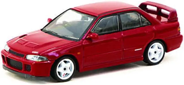 Alt view image 2 of 3 - Mitsubishi Lancer GSR Evolution II RHD (Right Hand Drive) Red with Tarmac Cards "Global64" 1/64 Diecast Model by Tarmac Works