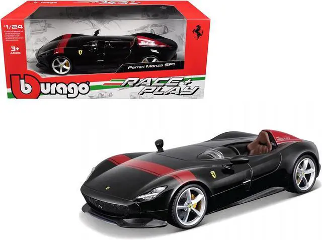 Main image of Ferrari Monza SP1 Black Metallic with Red Stripes "Race & Play" Series 1/24 Diecast Model Car by Bburago