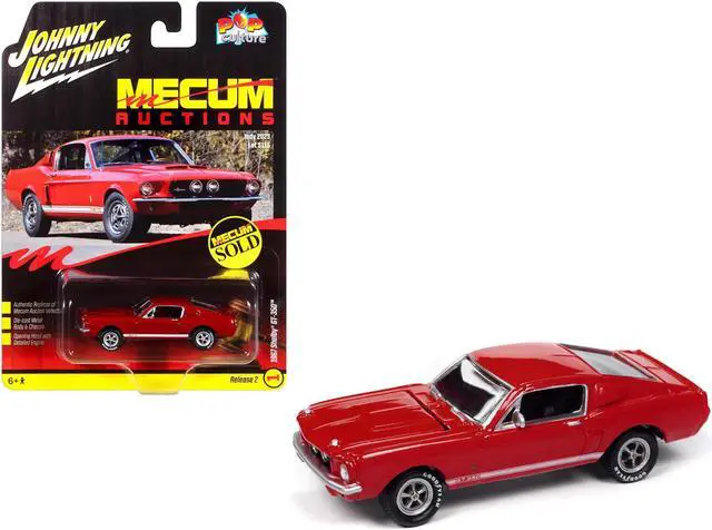 Main image of 1967 Shelby GT-350 Red with White Side Stripes "Mecum Auctions" "Pop Culture" 2024 1/64 Diecast Model Car by Johnny Lightning