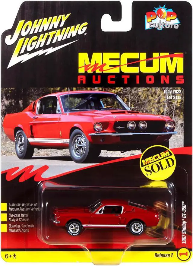 Alt view image 4 of 4 - 1967 Shelby GT-350 Red with White Side Stripes "Mecum Auctions" "Pop Culture" 2024 1/64 Diecast Model Car by Johnny Lightning