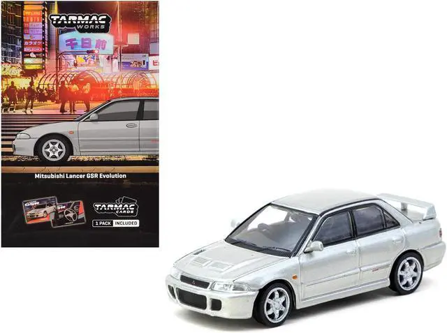 Main image of Mitsubishi Lancer GSR Evolution RHD Silver Metallic with Tarmac Cards "Global64" Series 1/64 Diecast Model by Tarmac Works