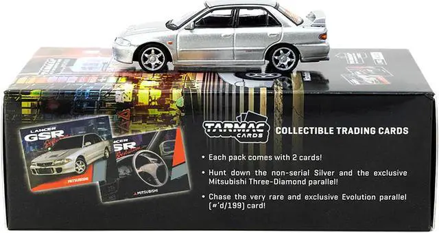 Alt view image 4 of 5 - Mitsubishi Lancer GSR Evolution RHD Silver Metallic with Tarmac Cards "Global64" Series 1/64 Diecast Model by Tarmac Works