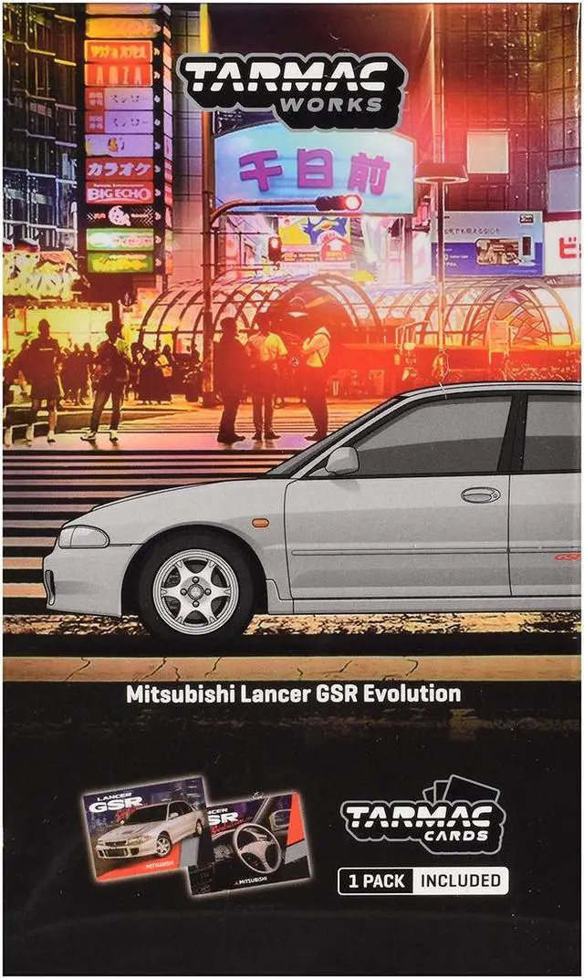 Alt view image 5 of 5 - Mitsubishi Lancer GSR Evolution RHD Silver Metallic with Tarmac Cards "Global64" Series 1/64 Diecast Model by Tarmac Works