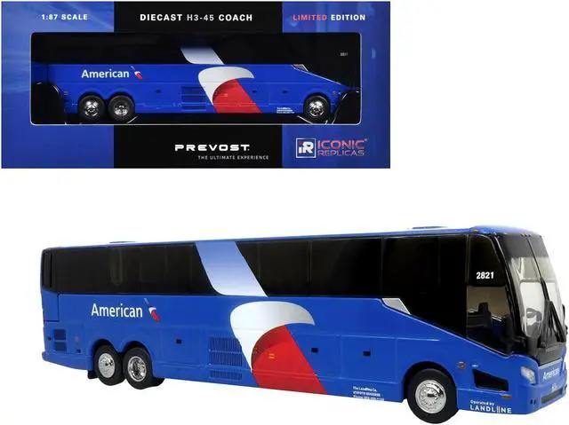 Main image of Prevost H3-45 Coach Bus "American Airlines Landline" Blue with Graphics Ltd Ed 1/87 (HO) Scale Diecast Model by Iconic Replicas