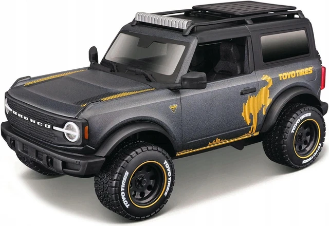 Alt view image 2 of 3 - 2021 Ford Bronco Badlands Dark Gray Metallic with Gold Graphics and Roof Rack "Off-Road" 1/24 Diecast Model Car by Maisto