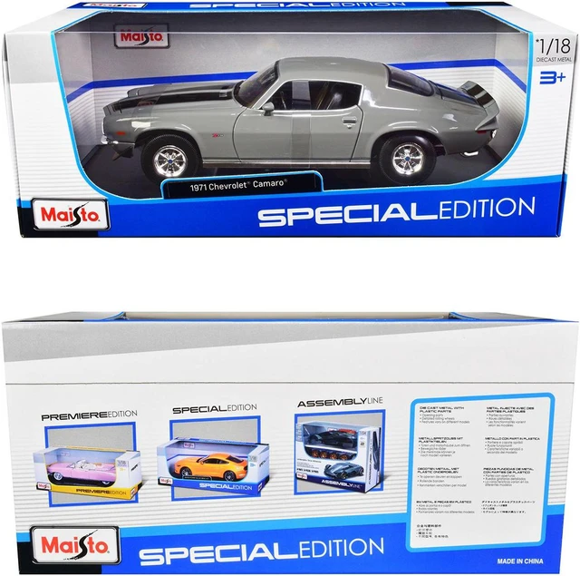 Alt view image 3 of 3 - 1971 Chevrolet Camaro Gray with Black Stripes "Special Edition" 1/18 Diecast Model Car by Maisto