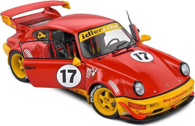 Alt view image 2 of 5 - 2016 RWB Bodykit #17 "Matys Idlers" Red and Yellow with Graphics 1/18 Diecast Model Car by Solido