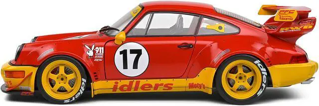 Alt view image 3 of 5 - 2016 RWB Bodykit #17 "Matys Idlers" Red and Yellow with Graphics 1/18 Diecast Model Car by Solido