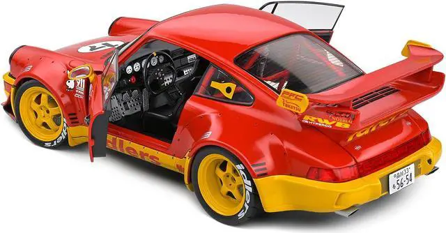 Alt view image 4 of 5 - 2016 RWB Bodykit #17 "Matys Idlers" Red and Yellow with Graphics 1/18 Diecast Model Car by Solido