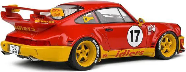 Alt view image 5 of 5 - 2016 RWB Bodykit #17 "Matys Idlers" Red and Yellow with Graphics 1/18 Diecast Model Car by Solido